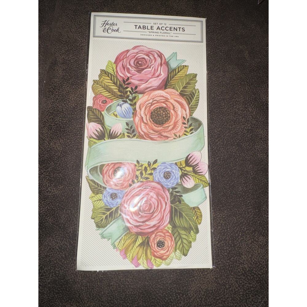 Hester & Cook Name Place Cards Set of 12 Floral Roses Table Accents Die Cut